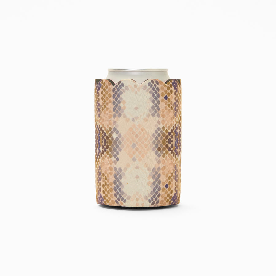 Python print can sleeve with scalloped edge, holding a can