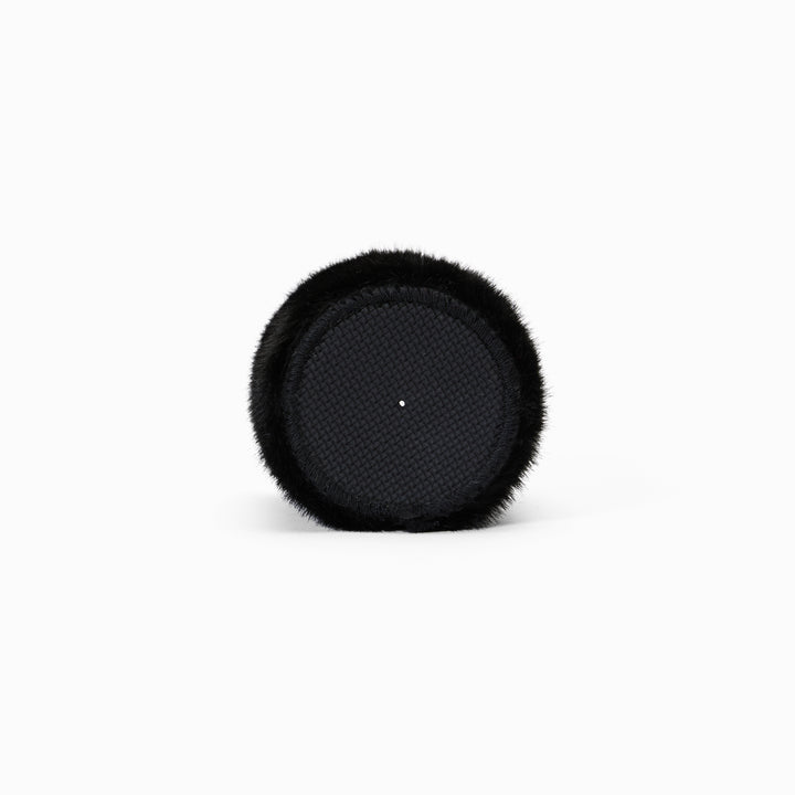 Black faux fur can sleeve base with non-slip textured grip and overlocked edge