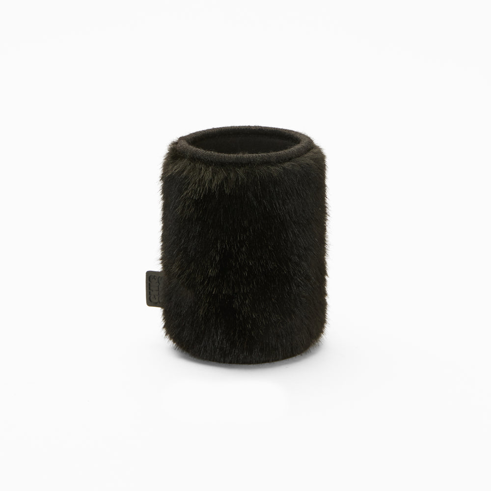 Black faux fur can sleeve