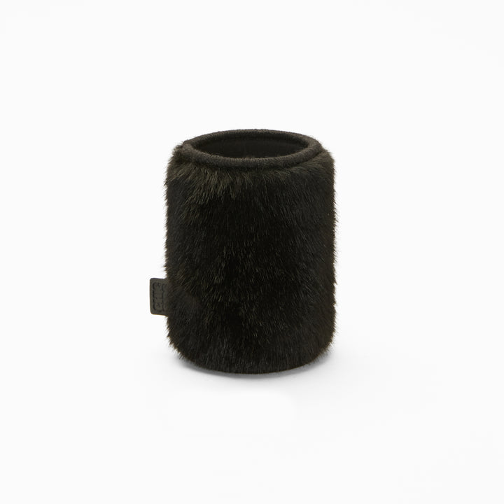 Black faux fur can sleeve