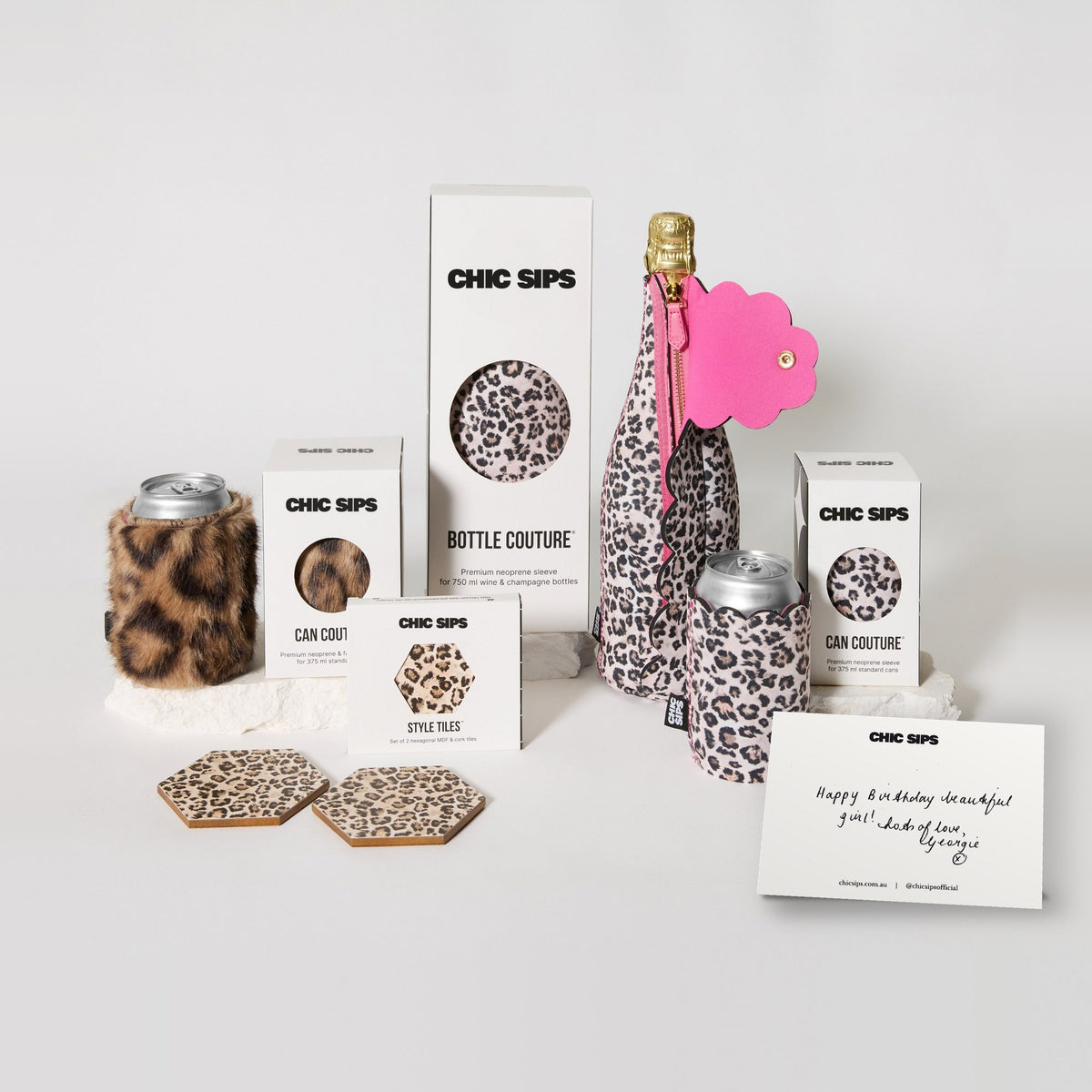 Chic Sips gift boxes with a handwritten gift note