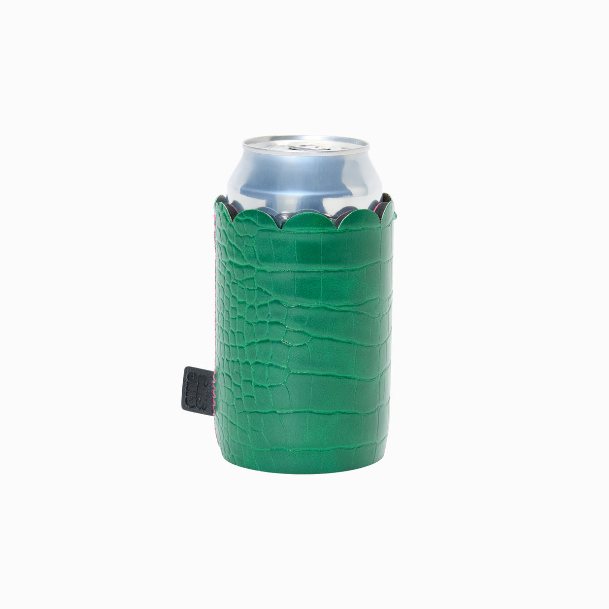 Can Couture vegan leather can cooler sleeve in Gigi green croc vegan leather on a standard can
