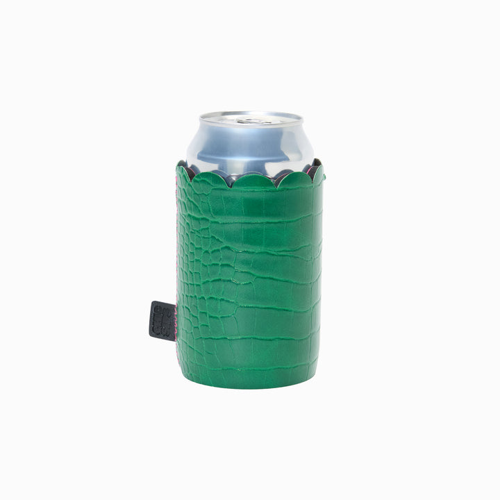 Can Couture vegan leather can cooler sleeve in Gigi green croc vegan leather on a standard can