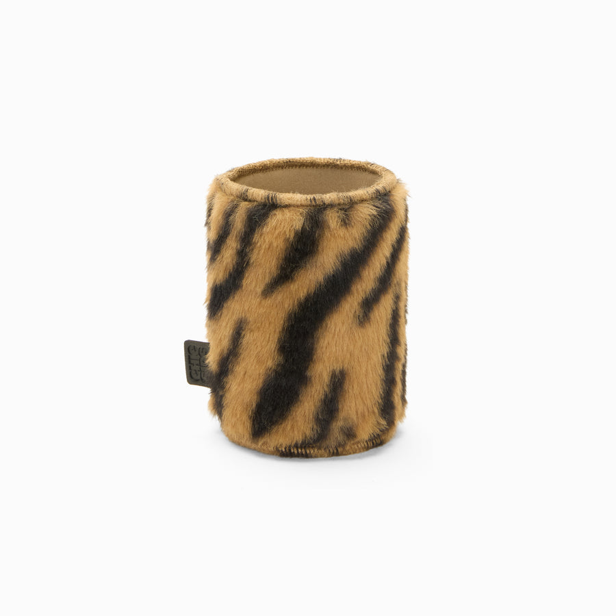 Tiger print faux fur can sleeve