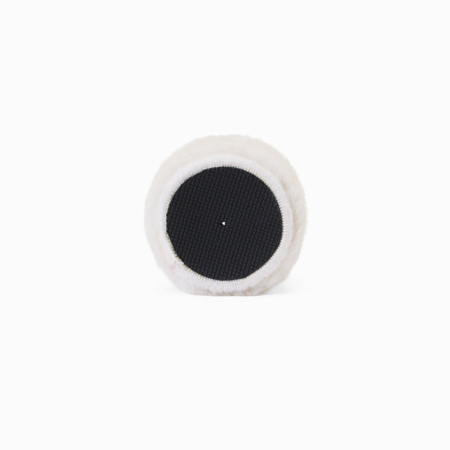 White faux fur can sleeve base with non-slip textured grip and overlocked edge