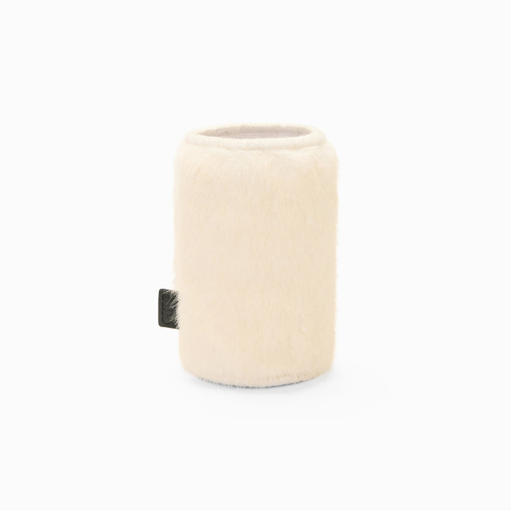 Cream faux fur can sleeve