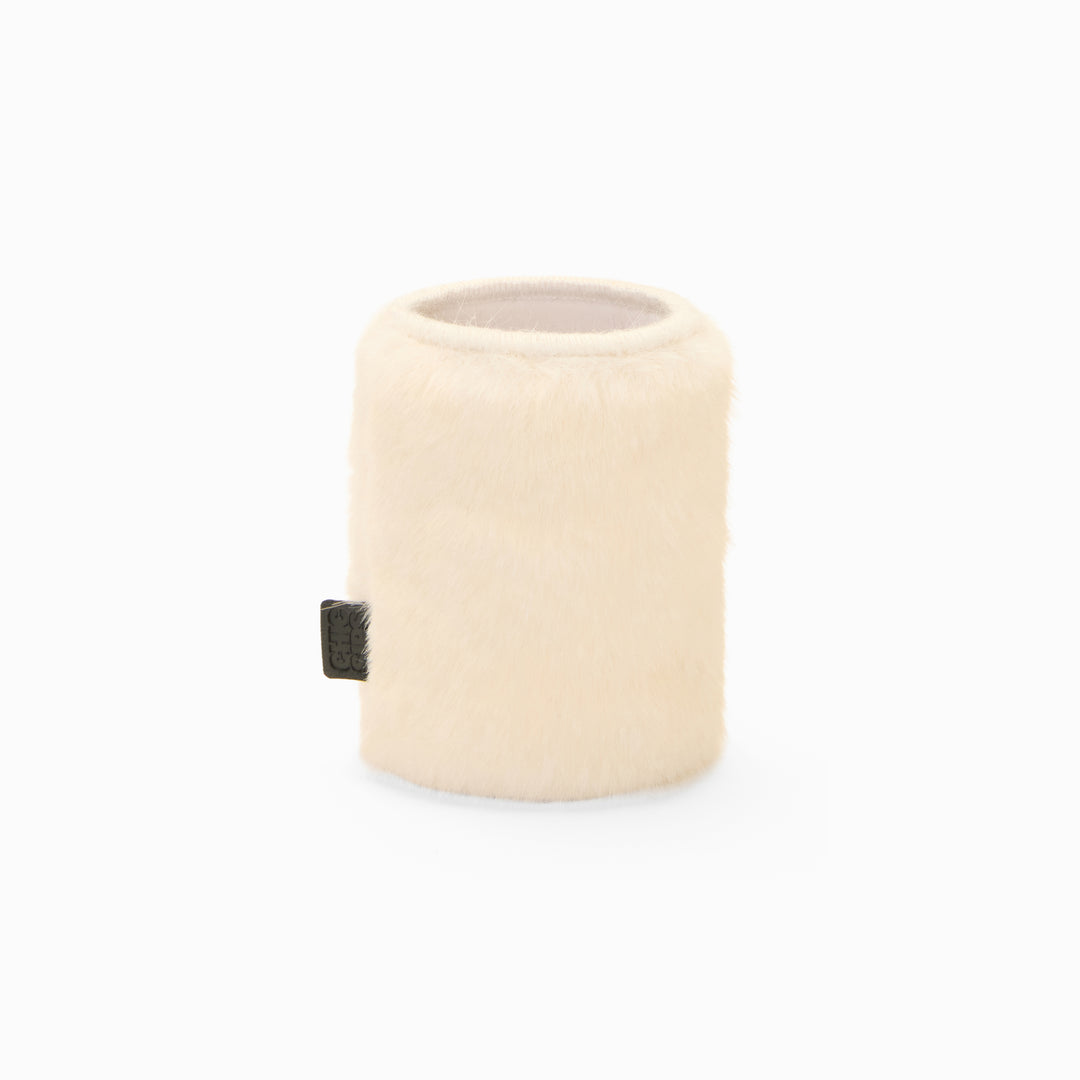 Cream faux fur can sleeve