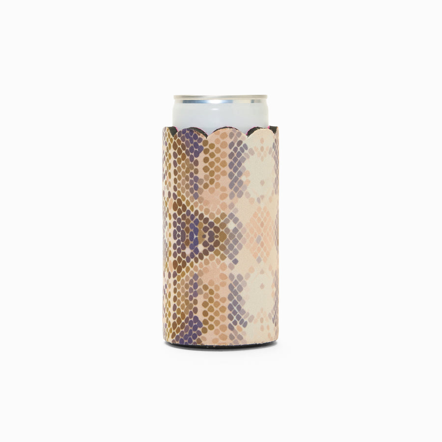 Python print can sleeve with scalloped edge, holding a can