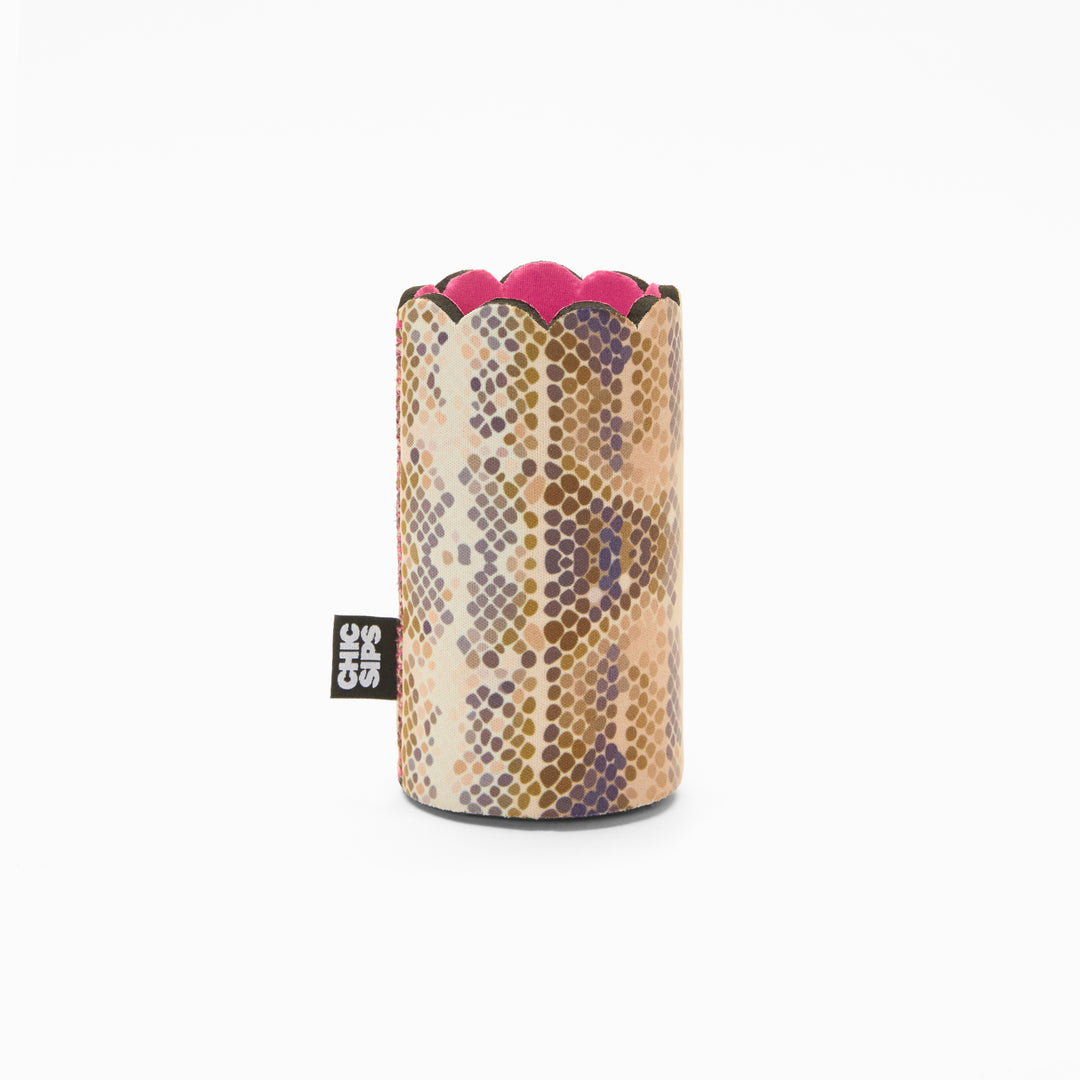 Python print can sleeve with scalloped edge and pink lining
