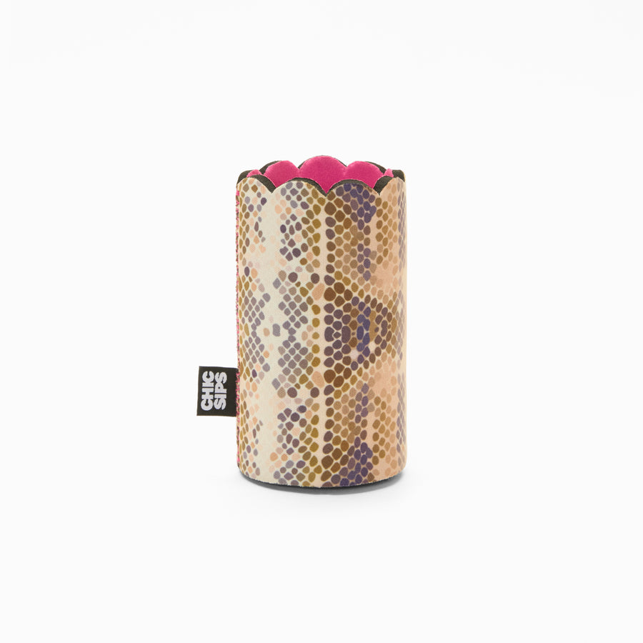Python print can sleeve with scalloped edge and pink lining