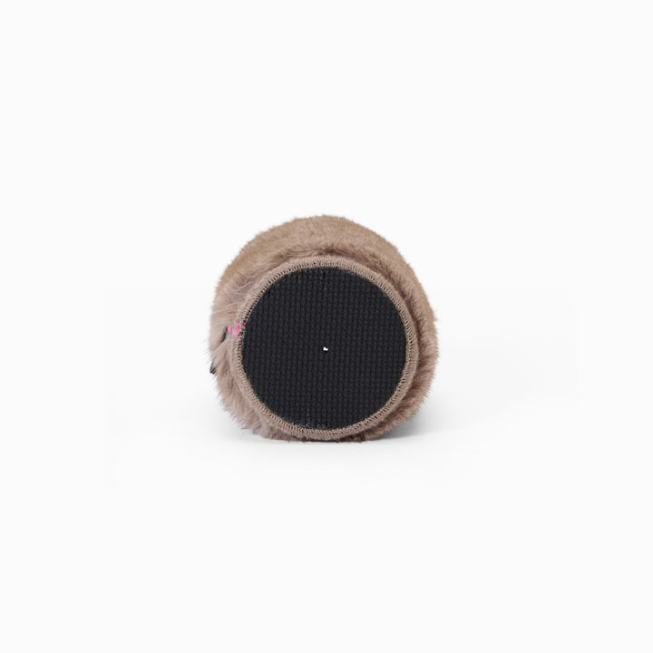 Brown faux fur can sleeve base with non-slip textured grip and overlocked edge