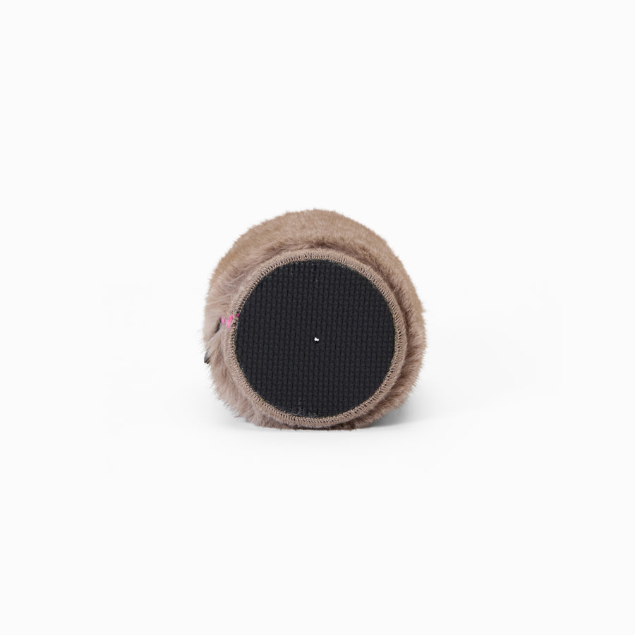 Brown faux fur can sleeve base with non-slip textured grip and overlocked edge