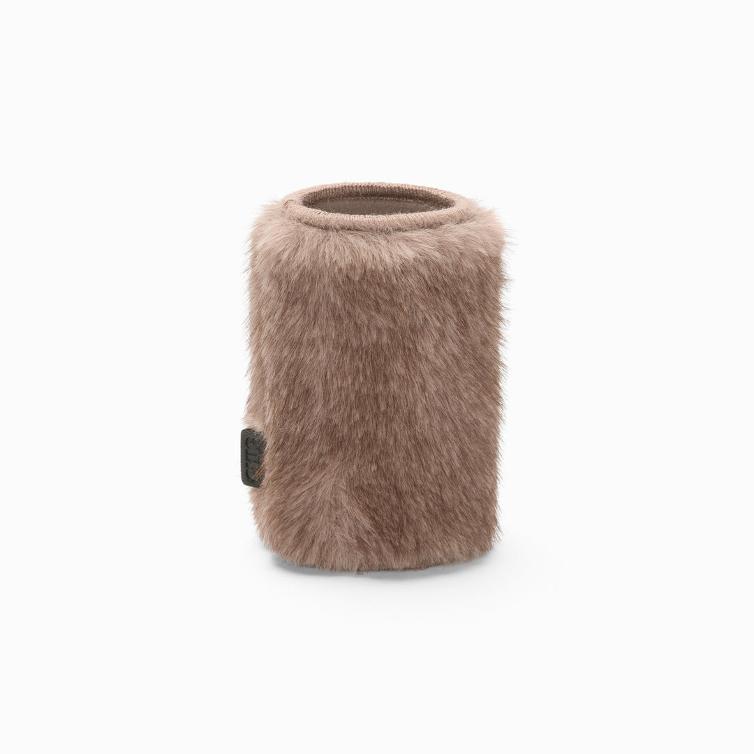 Brown faux fur can sleeve