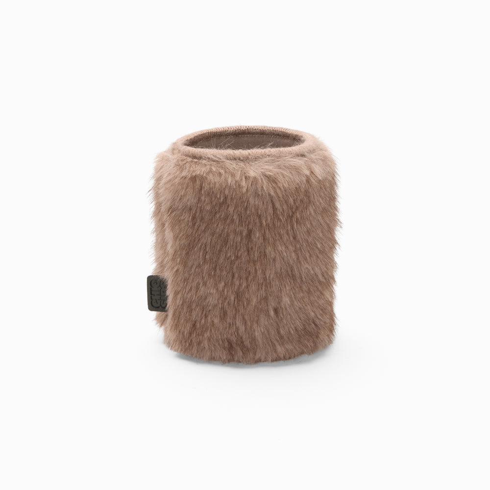 Brown faux fur can sleeve