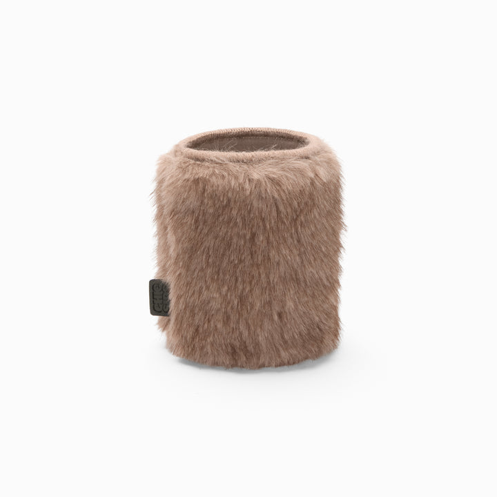 Brown faux fur can sleeve