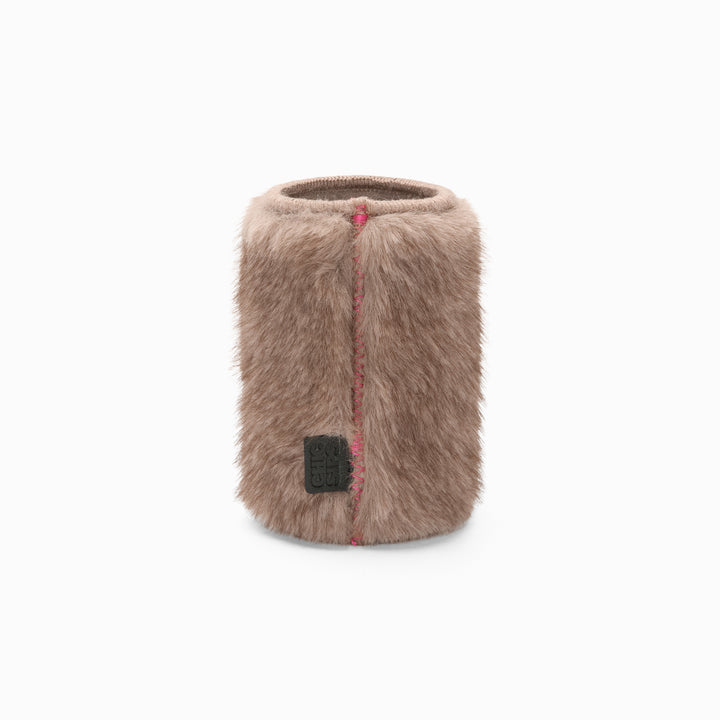 Black faux fur can sleeve with pink zigzag seam