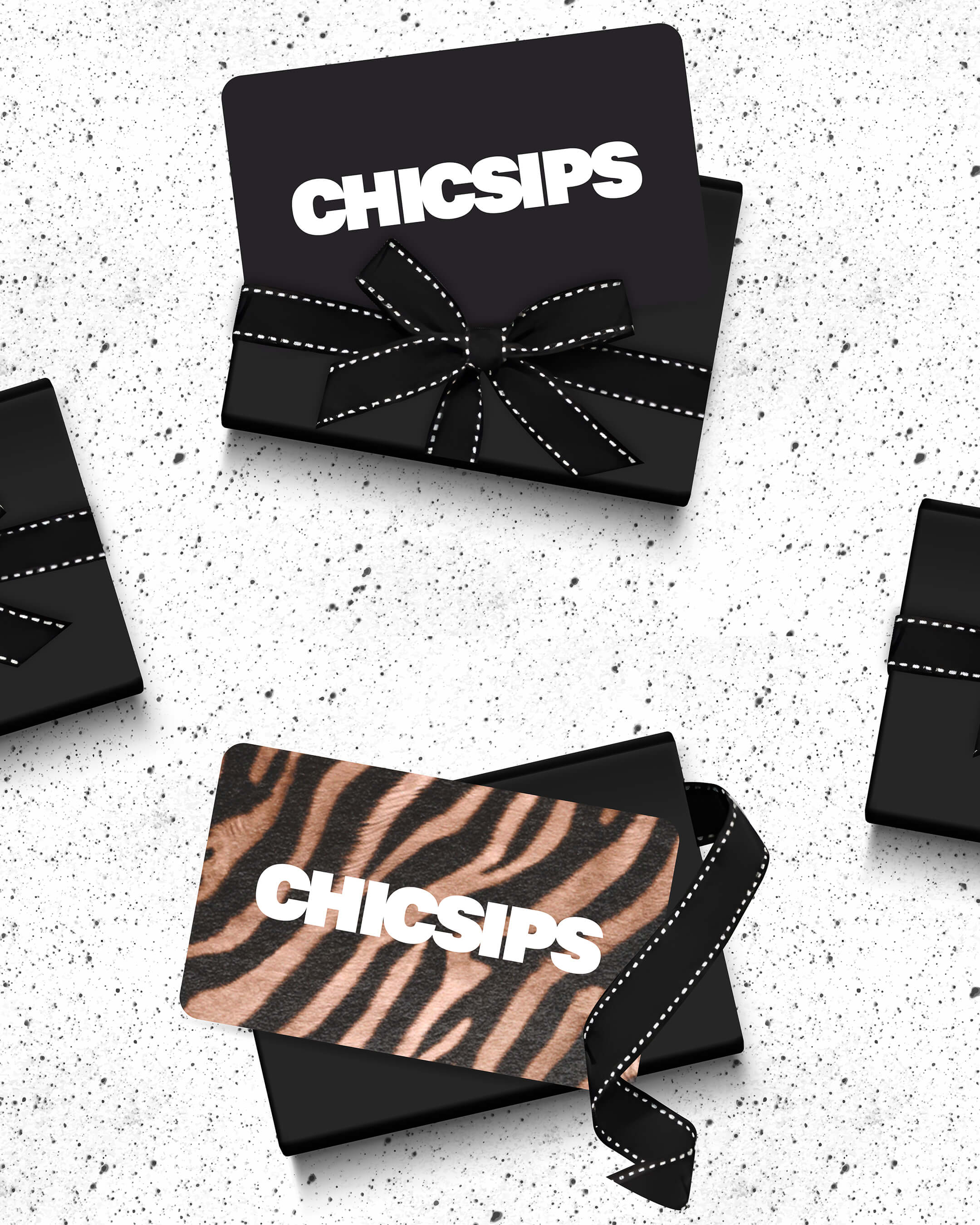 Chic Sips gift cards in Nocturne zebra pattern and black