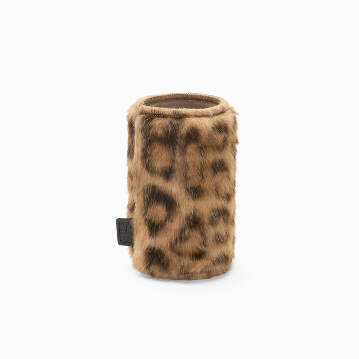 Leopard print faux fur can sleeve 