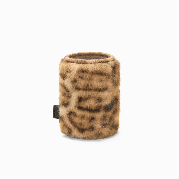 Leopard print faux fur can sleeve 