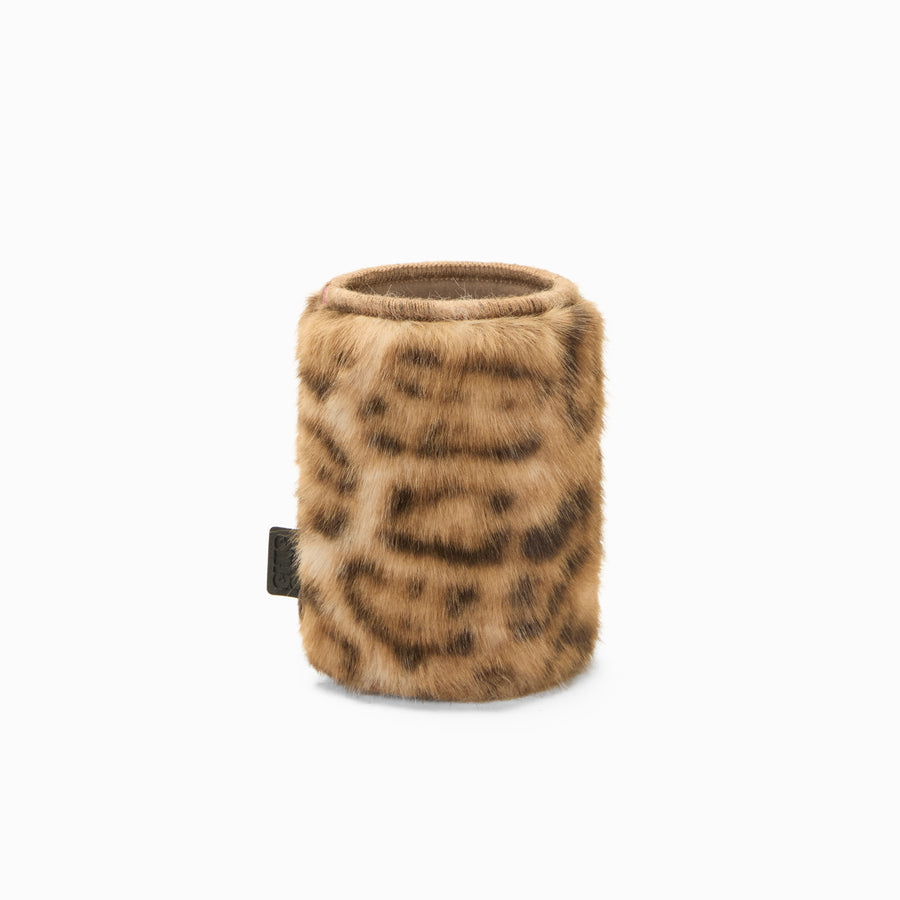 Leopard print faux fur can sleeve 