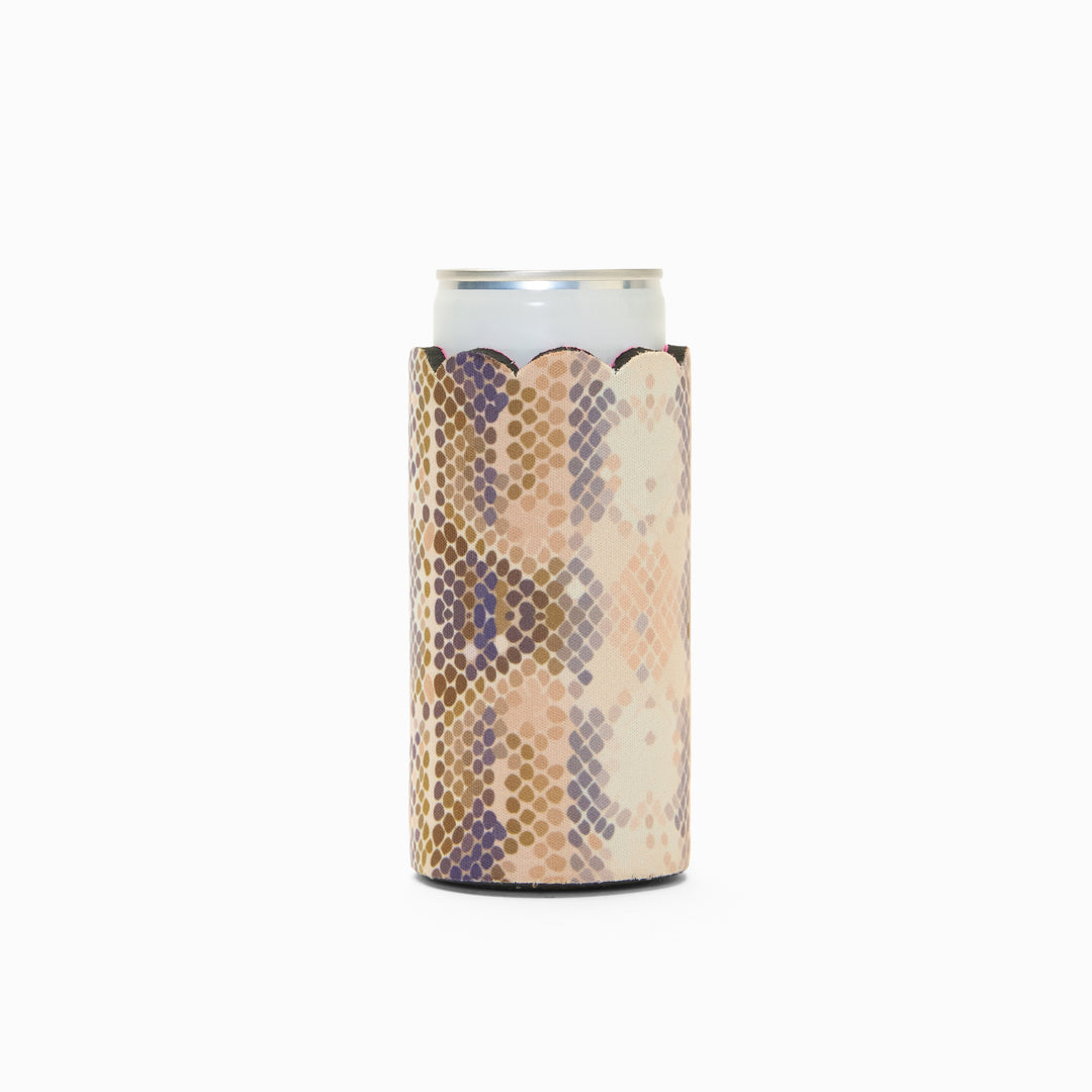 Python print can sleeve with scalloped edge, holding a can