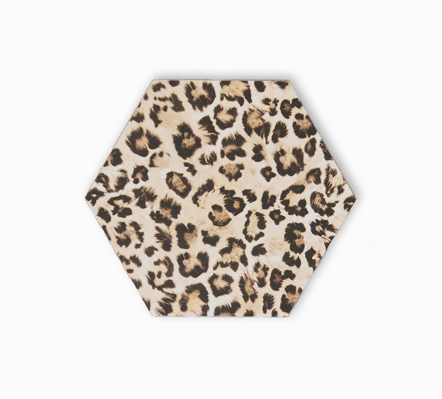 Leopard print hexagonal coaster