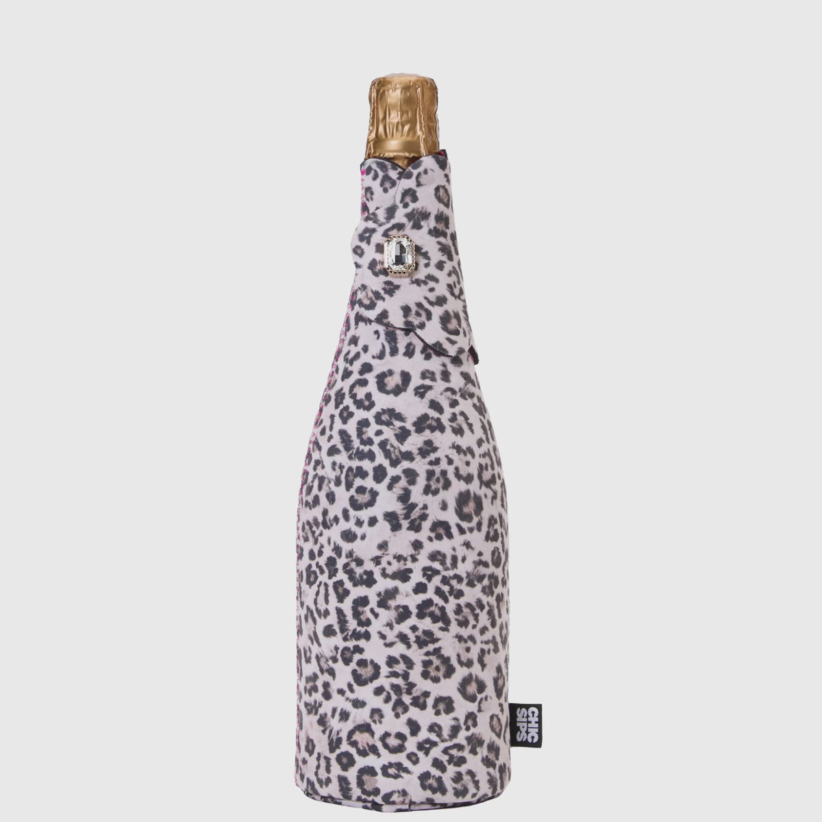 Bottle Couture bottle jacket in Catwalk leopard print opening and closing to show fit and structure