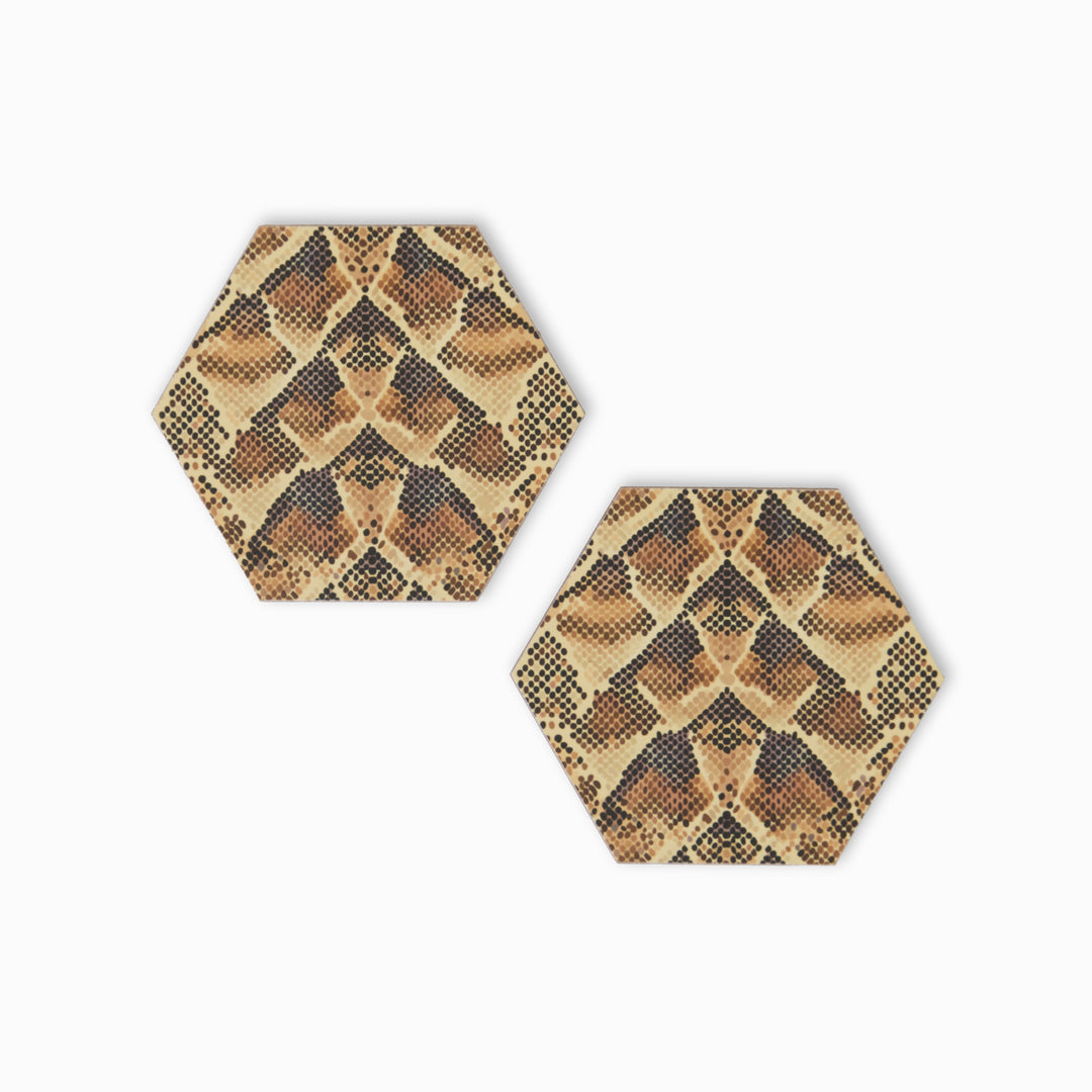 Two snake print hexagonal coasters