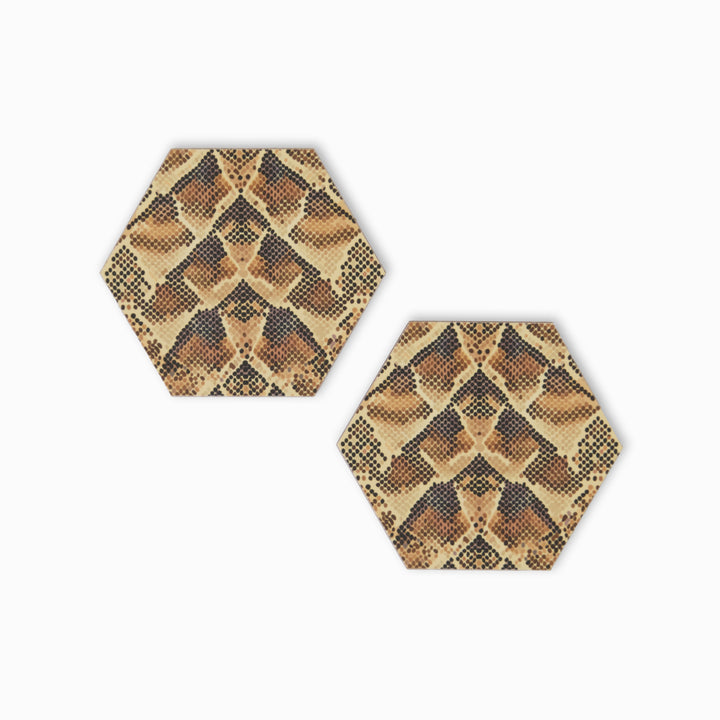 Two snake print hexagonal coasters